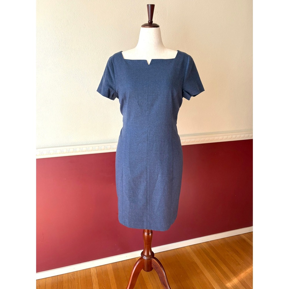 New Talbots Blue Italian Wool Sheath Dress 14P Old Money Elegant Modern Classic